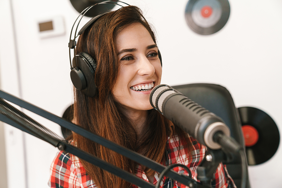 Young Woman Speaking Confidently Interview Podcast